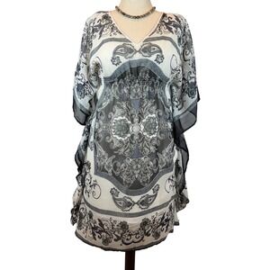 Whimsigoth Black & White Sheer Paisley Print Lined Dress Size S Fairycore Dress‎